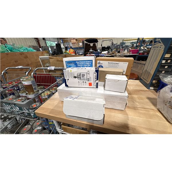 ASSORTED MARINE PARTS- PERKO FLUSHPRO, QUICK CONNECT STAINLESS STEEL RATCHET MOUNTS, DRAIN PORT,