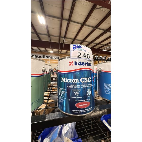 3- 3.78L CANS OF INTERLUX MICRON CSC-CA MARINE PAINT, 2 RED & 1 BLUE