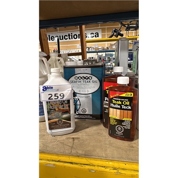 4 DALYS 1 GALLON CANS OF SEAFIN TEAK OIL, 2 BOTTLES OF STARBRITE GOLDEN TEAK OIL & 1 BOTTLE OF