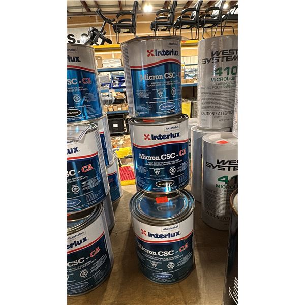 6- 946ML CANS OF INTERLUX BOTTOMKOTE-CA MARINE PAINT, 4 BLACK & 2 BLUE