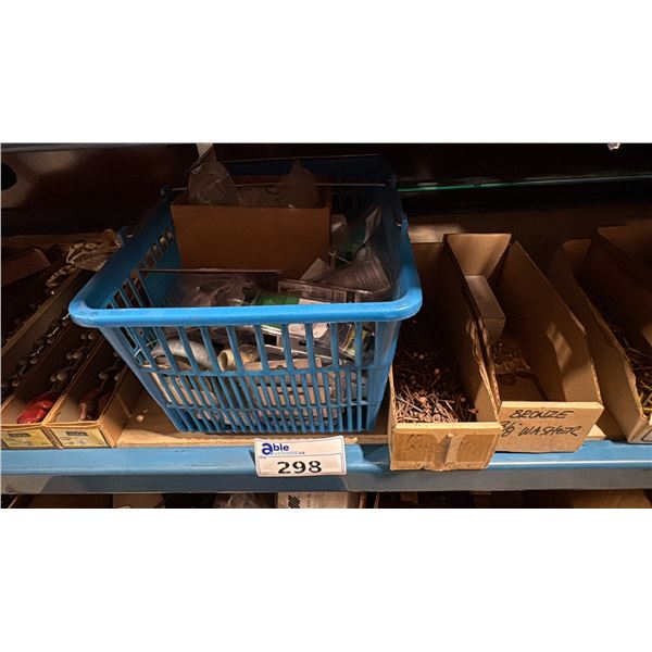 BASKET & 2 SMALL BOXES OF ASSORTED MARINE ITEMS & HARDWARE