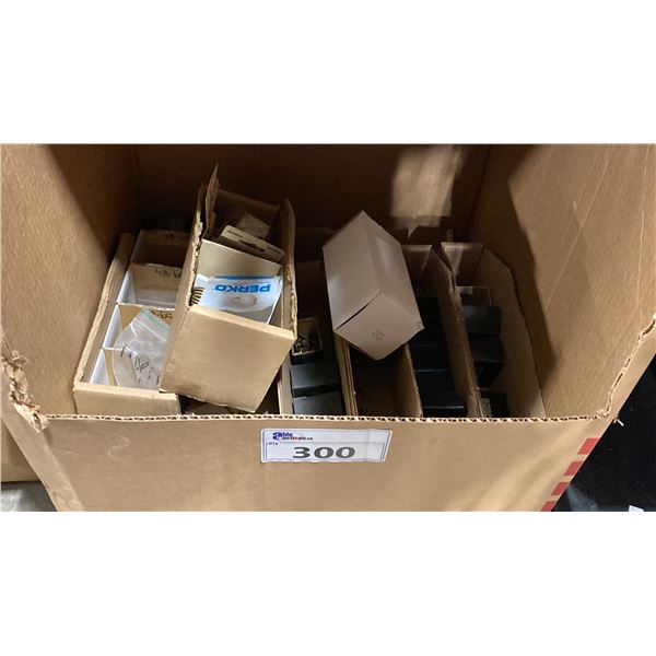 BOX OF ASSORTED BRASS SCREWS, FUSES & MARINE HARDWARE