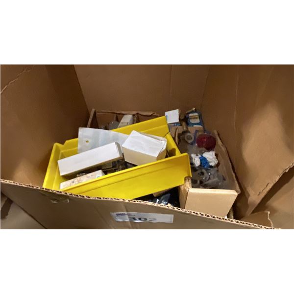 BOX OF ASSORTED FUSES, MARINE LIGHT BULBS, SWITCHES & MARINE HARDWARE