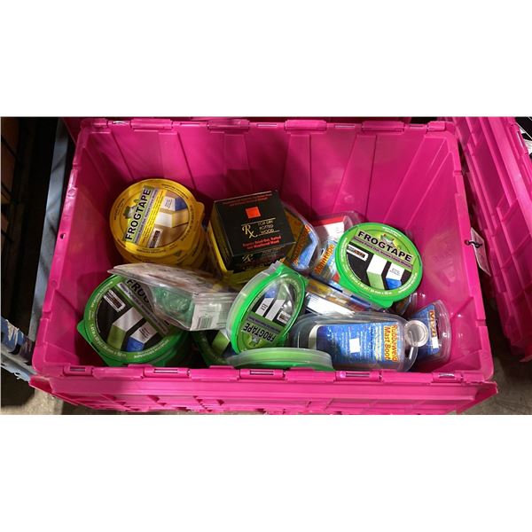 BIN OF FROG TAPE PAINTERS TAPE, ASSORTED RUBBAWELD MARINE TAPES, GIT-ROT EPOXY FOR DRY ROT &
