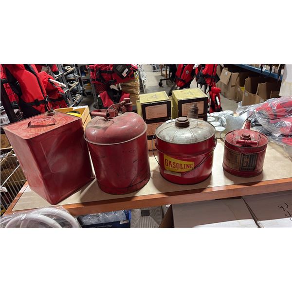 4 VINTAGE RED GAS CANISTERS