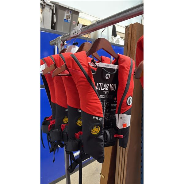 4 MUSTANG SURVIVAL ATLAS 190 RED AUTOMATIC INFLATABLE LIFE JACKETS