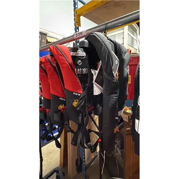 4 MUSTANG SURVIVAL ATLAS 190 RED & BLACK AUTOMATIC INFLATABLE LIFE JACKETS