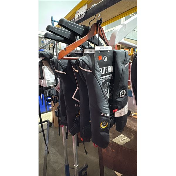 4 MUSTANG SURVIVAL ELITE 190 BLACK AUTOMATIC INFLATABLE LIFE JACKETS