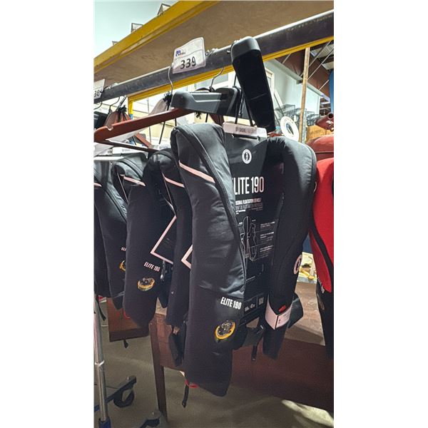 4 MUSTANG SURVIVAL ELITE 190 BLACK AUTOMATIC INFLATABLE LIFE JACKETS