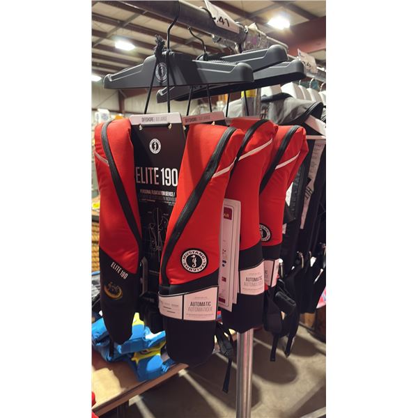 3 MUSTANG SURVIVAL ELITE 190 RED AUTOMATIC INFLATABLE LIFE JACKETS