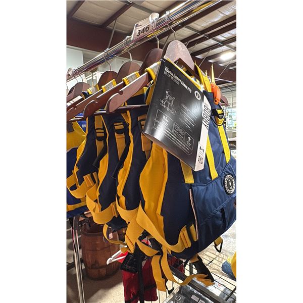 4 MUSTANG SURVIVAL YELLOW/BLUE "BOBBY" YOUTH FOAM LIFE JACKETS