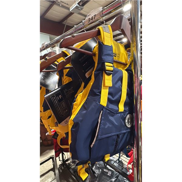4 MUSTANG SURVIVAL YELLOW/BLUE "BOBBY" YOUTH FOAM LIFE JACKETS