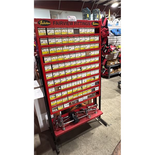 FAIRVIEW HARDWARE SORTER DISPLAY WITH ASSORTED COMMERCIAL MARINE FITTINGS & GRAB BARS
