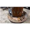 Image 5 : LARGE WOODEN SPOOL/DISPLAY TABLE WITH ASSORTED VINTAGE MARINE ITEMS- HAND FIRE EXTINGUISHER,