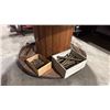 Image 7 : LARGE WOODEN SPOOL/DISPLAY TABLE WITH ASSORTED VINTAGE MARINE ITEMS- HAND FIRE EXTINGUISHER,