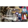 Image 2 : BIN OF ASSORTED MARINE ITEMS- EMERGENCY SIGNAL HORN, FLAG POLE SOCKETS, CAN HOLDER, TEAK FLAGPOLE,