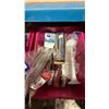 Image 6 : BIN OF ASSORTED MARINE ITEMS- EMERGENCY SIGNAL HORN, FLAG POLE SOCKETS, CAN HOLDER, TEAK FLAGPOLE,