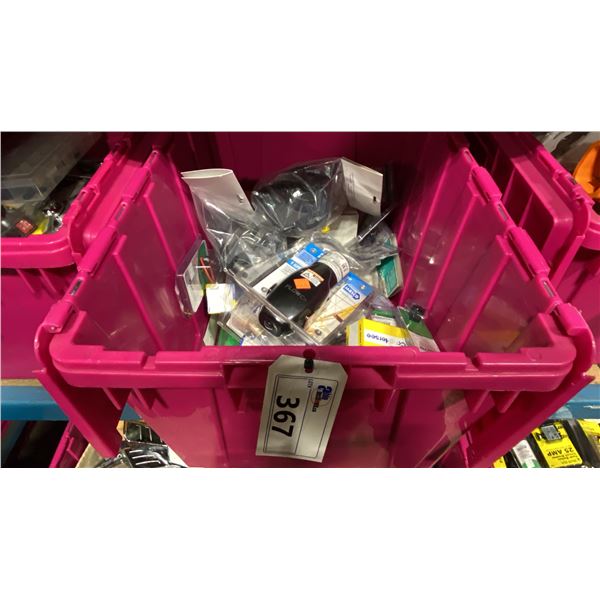 BIN OF ASSORTED MARINE PRODUCTS- LED INDICATOR LIGHTS, PUSH BUTTON SWITCHES, JABSCO FRESH WATER