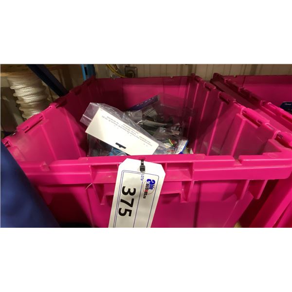 BIN OF ASSORTED MARINE PRODUCTS- BALL VALVE, IGNITION SWITCH, DIMMER SWITCH, CHECK VALVES &