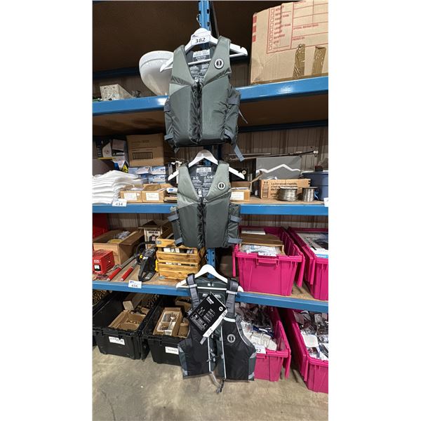 3 MUSTANG SURVIVAL GREY FOAM LIFE JACKETS 2 YOUTH & 1 ADULT