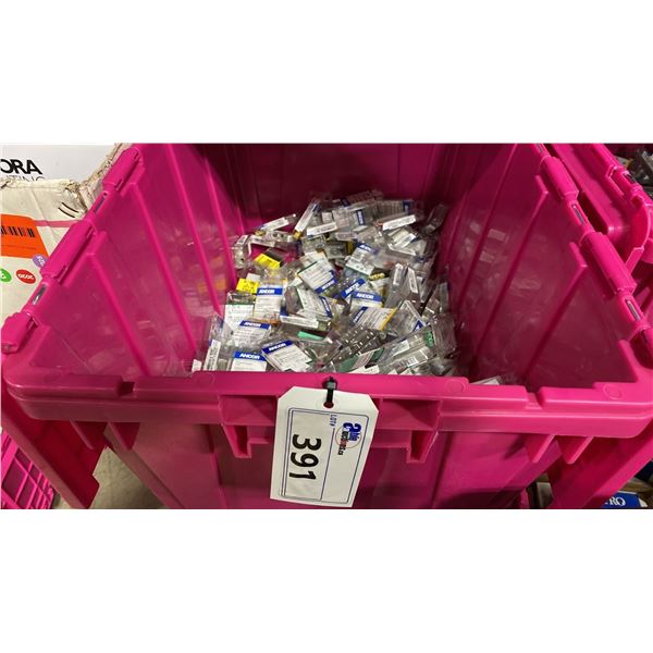 BIN OF ASSORTED MARINE RING TERMINALS, BUTT CONNECTORS, NYLON DISCONNECTS, NYLON FLANGED SPADES,