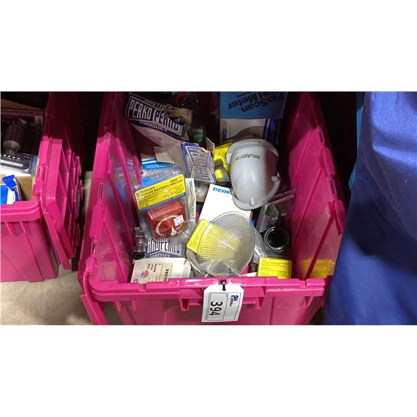 BIN OF ASSORTED MARINE ITEMS- FLOSCAN GPH METER, BATTERY SWITCHES, PERKO LIGHTS, TOGGLE SWITCHES &