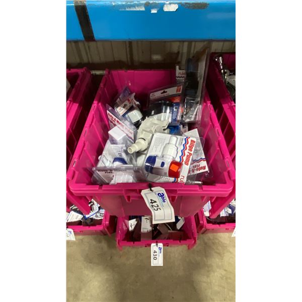 BIN OF ASSORTED MARINE ITEMS- BILGE PUMPS, FLOAT SWITCHES, PLUMBING PARTS & MORE *BIN NOT INCLUDED*