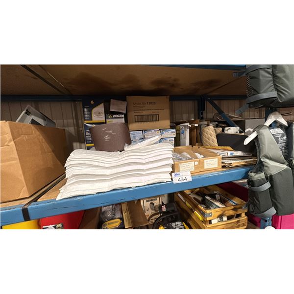 ASSORTED SANDPAPERS, ABRASIVE DISCS, DISPOSABLE MASKS/GLOVES, XL DISPOSABLE PAPER COVERALLS & OIL