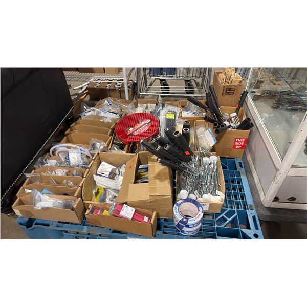 PALLET OF ASSORTED MARINE PARTS, HARDWARE, PAINT ROLLERS, HEAT SHRINK TUBES, ZAP STRAPS & MORE