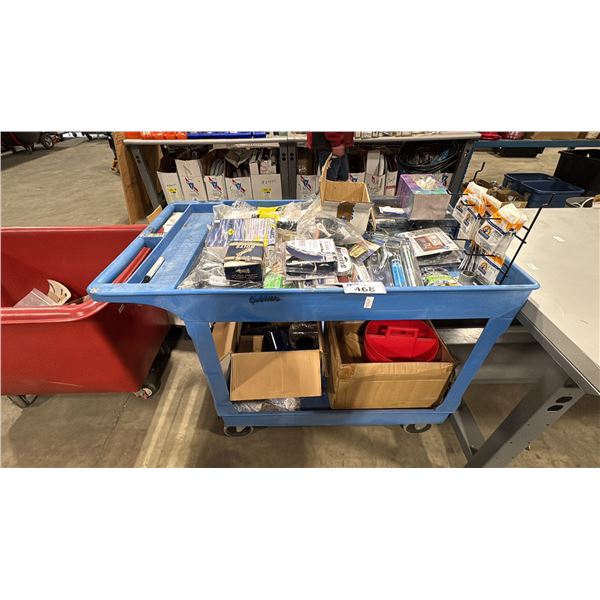 CONTENTS CART- MARINE LUBE GUN, C02 ALARM, BLACKOUT CURTAINS, 1" RATCHET TIE DOWN STRAPS, MOSQUITO