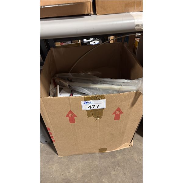 BOX OF MARINE BRACKETS, MERCHANDISE PEGS, DRIP TUBES & ASSORTED MARINE PARTS