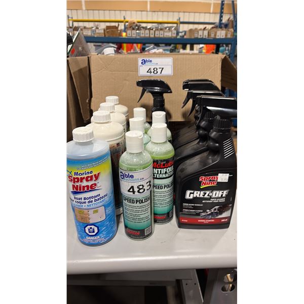 ASSORTED BOTTLES OF SPEED POLISH, MARINE BOAT BOTTOM CLEANER, HULL CLEANER & PARTS CLEANER