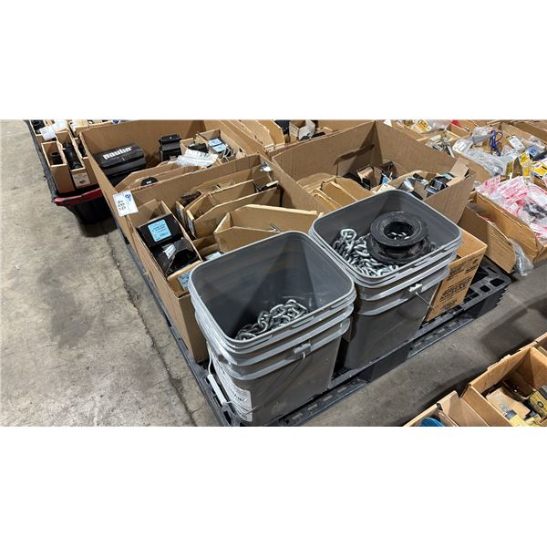 PALLET OF ASSORTED BOLTS, CHAINS & HARDWARE