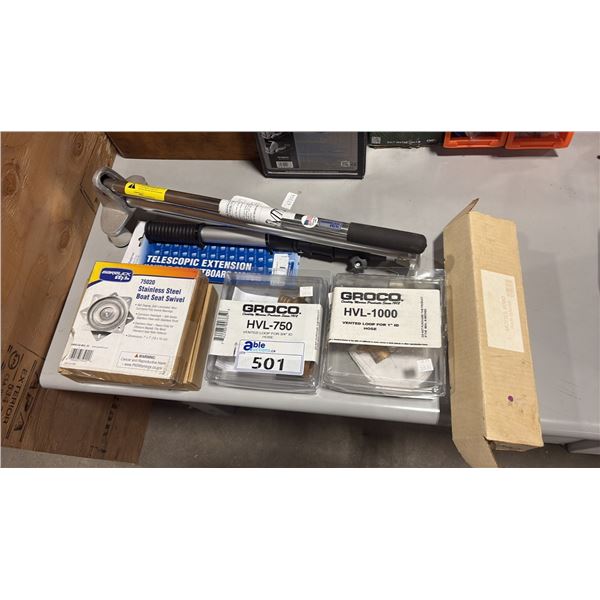 MOTOR TILTER, BOAT SEAT SWIVEL, RAIN GAUGE, MOTOR HANDLE, & VENTED LOOPS