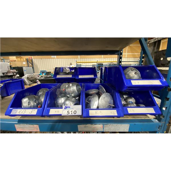 11 BLUE PARTS BINS OF ASSORTED MARINE SHAFT ANODES & RUDDER TRIM ANODES