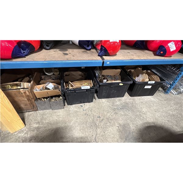 3 BINS AND ASSORTED BOXES AND CRATES OF MARINE HARDWARE *BINS NOT INCLUDED*