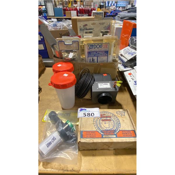 ASSORTED MARINE ITEMS- SALT AWAY MIXING UNIT, SPARE TIRE CARRIER, HEATER CRAFT MARINE HEATER,