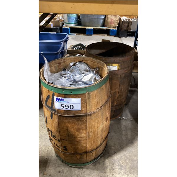 2 SMALL WOODEN BARRELS OF ASSORTED MARINE HARDWARE
