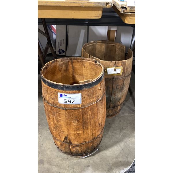 2 SMALL WOODEN BARRELS OF ASSORTED MARINE HARDWARE
