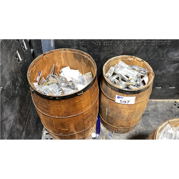 2 SMALL WOODEN BARRELS OF ASSORTED MARINE PARTS & HARDWARE