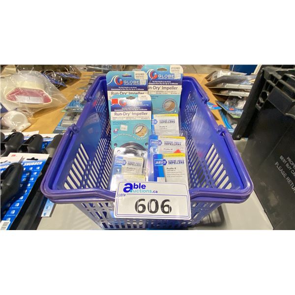 BASKET OF GLOBE & JASCO ASSORTED RUN DRY IMPELLERS