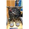 Image 2 : SMALL WOODEN BOOKSHELF WITH ASSORTED MARINE ITEMS, SMALL SHOPPING CART, BUCKET OF VINTAGE MARINE