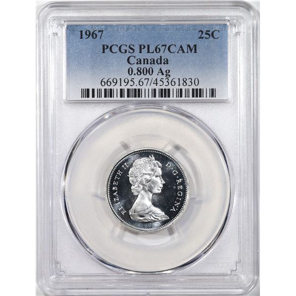 1967 Canada 25¢ PCGS PL-67 0.800 Ag, CAM