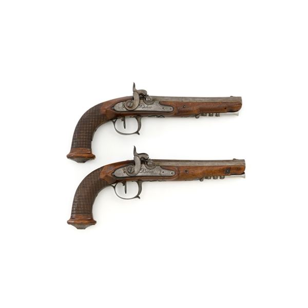 Pair of High Quality Ornamented Percussion Pistols by G. Berleur, Liege