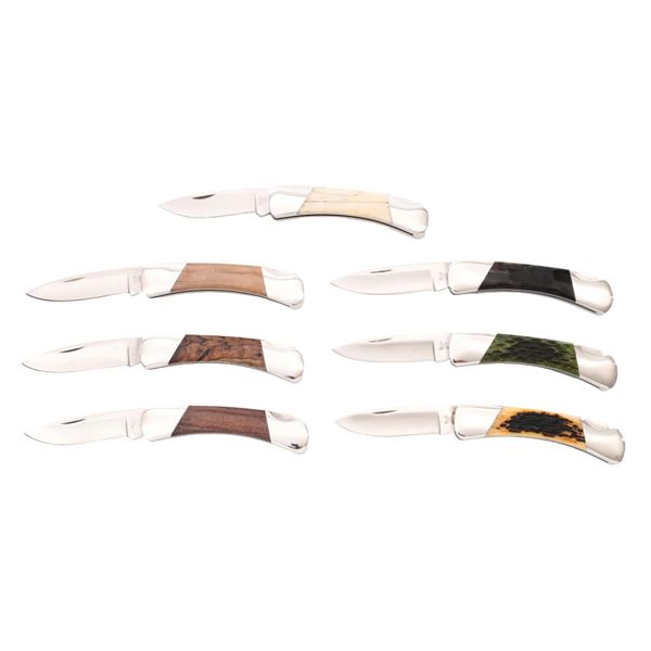 Lot of Seven (7) Custom Handled Buck Model 500 Duke Lockback Folding Knives