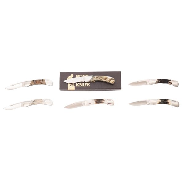 Lot of Six (6) Buck Model 500 Duke Lockback Folding Knives (Four Custom Shop)