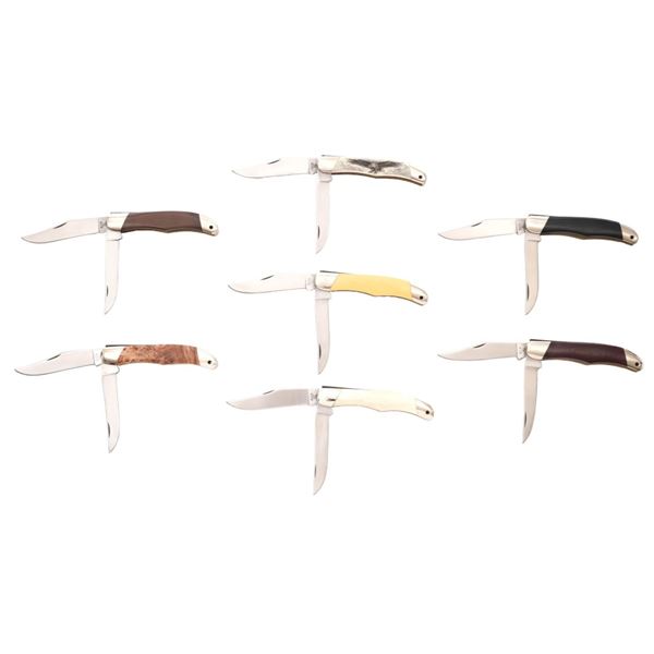 Lot of Seven (7) Custom Handled Buck Model 317 Trailblazer Slipjoint Folding Knives
