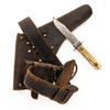 Image 1 : Civil War Era Unmarked Leather Belt, Brass Tacked Flap Holster, Percussion Cap Pouch, and Clip Point