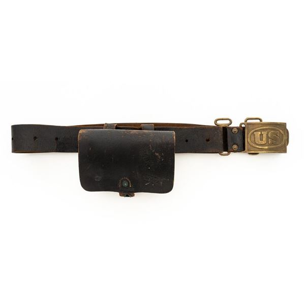 Indian Wars Period ''US'' Leather Belt and Brass Buckle with Civil War Era Leather Cartridge Box