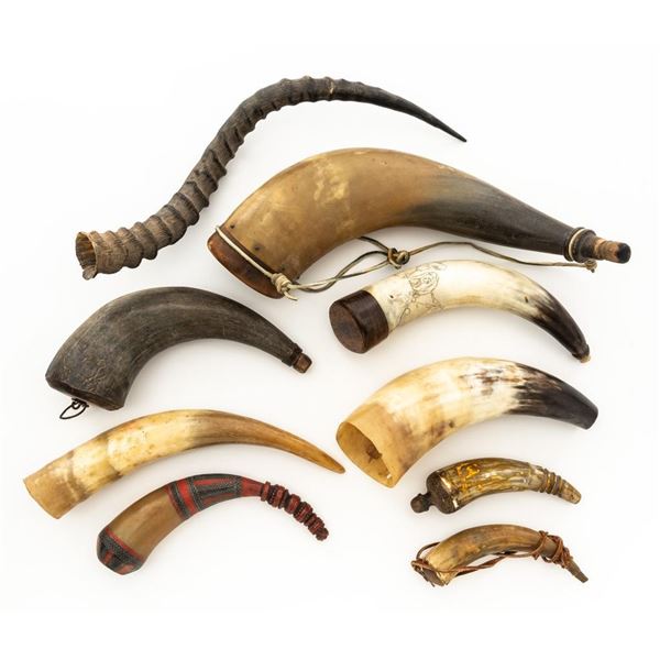 Lot of Nine (9) Misc. Powder Horns